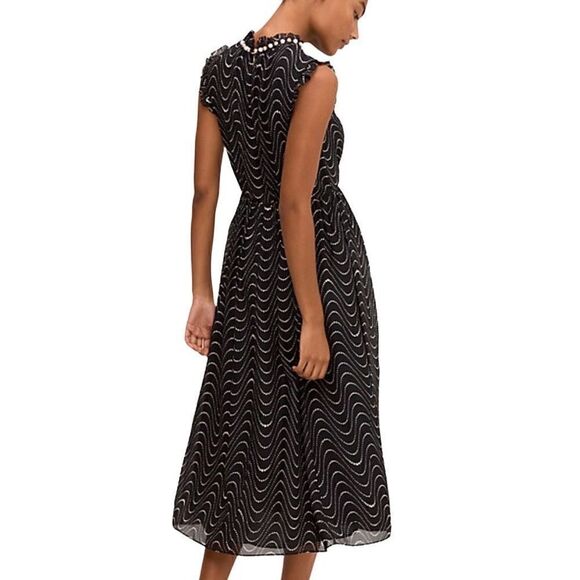NWOT Kate Spade New York Wavy Dot Silk Dress Black Lined Midi Sleeveless Women 2 - Picture 3 of 10